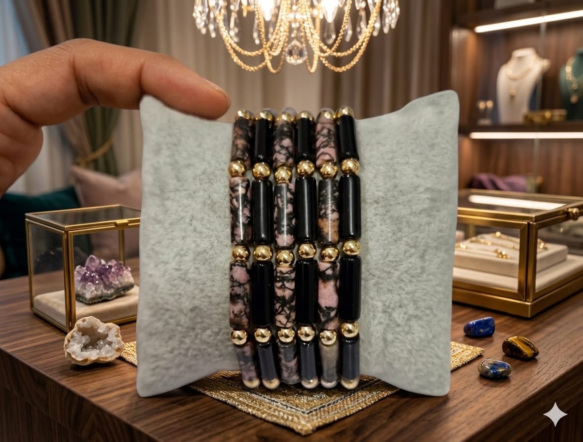 Signature Stone Tube & Gold Bead Bracelet