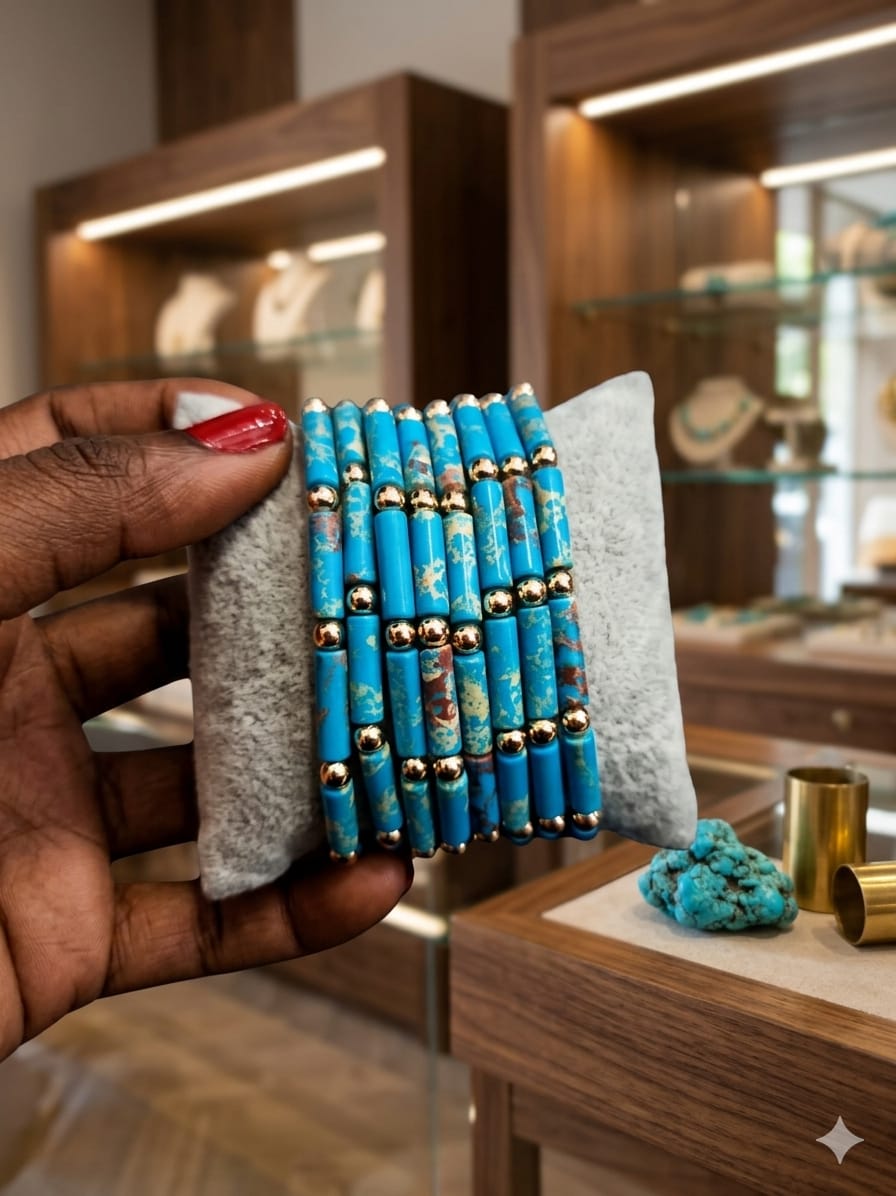 Signature Stone Tube & Gold Bead Bracelet - Image 4