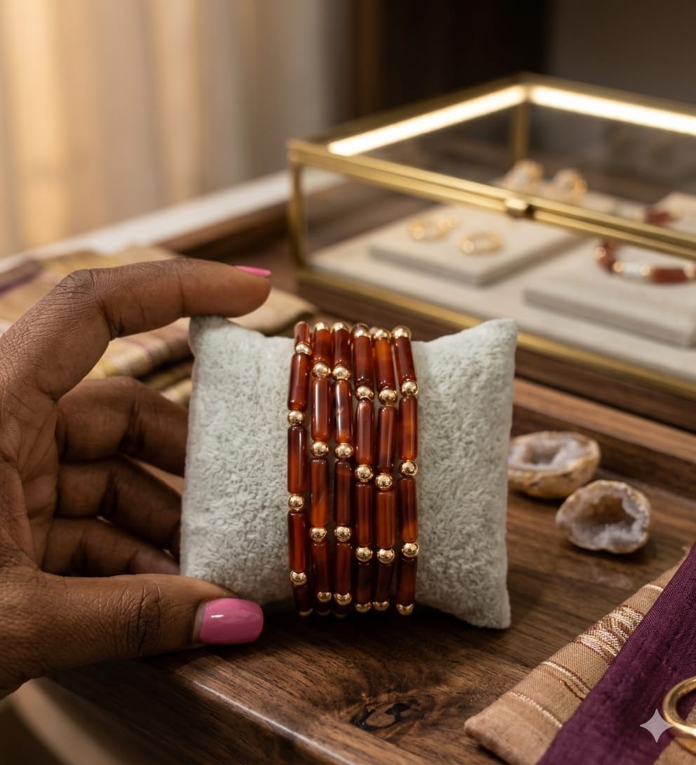Signature Stone Tube & Gold Bead Bracelet - Image 3